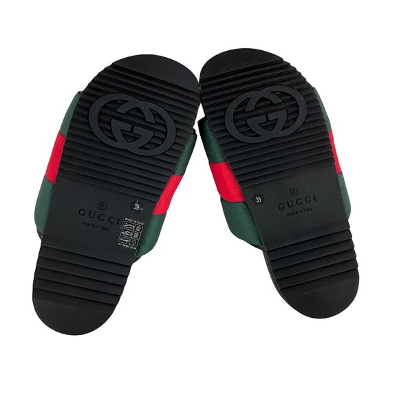 Gucci Women's Padded Web Slide Sandals Green & Red Nylon Sz 39 - Picture 10 of 10